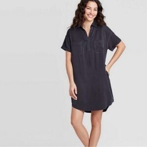 Universal Threads Women's XS Charcoal Grey Short Sleeve Shirt Dress Collared